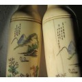 FROM AN ESTATE SALE PAIR OLD CHINESE BONE TYPE VASES ON STANDS SIGNED