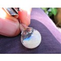 RARE VINTAGE STERLING SILVER BOW BROOCH AND GLASS SPHERE WITH REAL OPAL FLAKES
