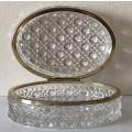 RARE EBELING & REUSS LEAD CRYSTAL AND BRASS OVAL TRINKET/JEWELRY BOX
