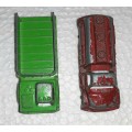 Vintage Tootsie Toy Trucks - Green Shuttle Truck and Red Oil Tanker