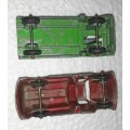 Vintage Tootsie Toy Trucks - Green Shuttle Truck and Red Oil Tanker