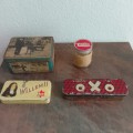 Vintage collectable tins with an old rear Vicks bottel
