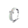 Sterling Silver Created Opal Crossover Ring