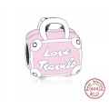 925 Sterling Silver Pink Enamel Love Travel Bag Charm
