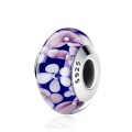 925 Sterling Silver Purple floral Murano glass Charm