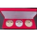 3 x Madela commemoration gold-plated set-in velvet box