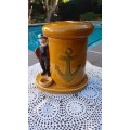 Navy themed ceramic tobacco jar and pipe stand - pipe included