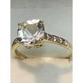 "Reduced"New White Topaz and Diamond Yellow Gold Ring ***Free Shipping***