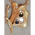 9ct Yellow and White Gold Diamond and Sapphire Butterfly Pendant with Box Chain