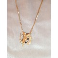 9ct Yellow and White Gold Diamond and Sapphire Butterfly Pendant with Box Chain