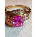 Pink Sapphire and Diamond 10ct Gold Ring