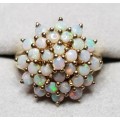 9ct Gold Natural 31 Iridescent Opals Tiered Raised Cluster Ring