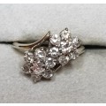 14 k White Gold .94TCW Diamond Flower Cluster Ring