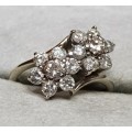 14 k White Gold .94TCW Diamond Flower Cluster Ring