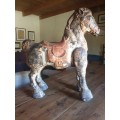 VINTAGE CHILDS RIDE ON HORSE - metal with great original paint patina