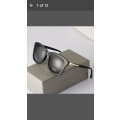 Vintage Unisex Square Sunglasses - Plastic Frame Black with Silver trim