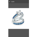925 Sterling Silver Princess Cut White Sapphire & Blue Topaz Gemstone Wedding - Size 6
