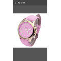 Lady Geneva Platinum Roman Leather Band Analog Quartz Wrist Watch - Pink