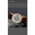 Womens Vintage Feather Dial Leather Band Quartz Analog Unique Wrist Watches - Dark Brown