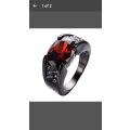 AWESOME - Ruby Ring Oval Cut Red Garnet - Unisex's Black Gold Filled - Size 6