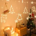 LED Curtain Lights Deer Bells Christmas Tree Stars Fairy String Lights Indoor Wedding Home Wall Deco