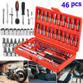 46pcs 1/4 Inch Auto Repair Tool Set Ratchet Wrench Combo Tool Kit
