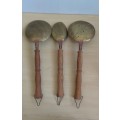 Set of 3 Large Wall Hanging Brass/Wooden Spoons