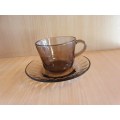 Vintage Contuff Toughened Glassware Smoky Grey Glass Teacup & Saucer (17 available at R25 each)