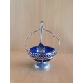Silver plated stand with Cobalt blue glass Sugar Bowl and Spoon