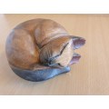Wooden Sleeping Cat Figurine