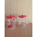 Bodum Set of 2 - Sugar Jar & Milk Jug  with Cork Coaster (Red) Made in Switzerland