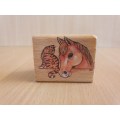 Cat & Horse Wooden Rubber Stamp - 5cm x 4cm