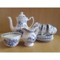 Blue & White J & G Meakin England Classic White Blue Nordic Teapot, Sugar Bowl, Milk Jug, 4 teacups