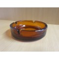 Vintage Round Amber Glass Ashtray - width 14cm
