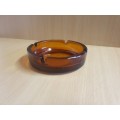 Vintage Round Amber Glass Ashtray - width 14cm