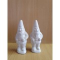 Set of 2 White Ceramic Dwarf Shape Salt & Pepper Shakers