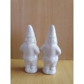 Set of 2 White Ceramic Dwarf Shape Salt & Pepper Shakers