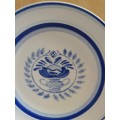 Vintage Round Blue & White Arabia Blue Rose Plate