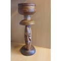 Carved Wooden Face Figurine Stand with Bowl