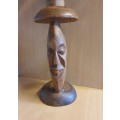 Carved Wooden Face Figurine Stand with Bowl