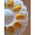 Round Yellow & White Ceramic Deviled Eggs Platter - width 24cm