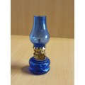 Miniature Blue Glass Kerosene Lamp - height 10cm width 4cm