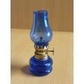 Miniature Blue Glass Kerosene Lamp - height 10cm width 4cm