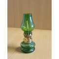 Miniature Green Glass Kerosene Lamp - height 10cm width 4cm