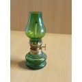 Miniature Green Glass Kerosene Lamp - height 10cm width 4cm
