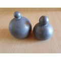 Set of 2 Pewter Bottles (height 8cm width 7cm, height 5cm with 5cm