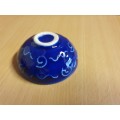 Set of 2 Small Round Blue Ceramic Bowls - height 3cm width 8cm