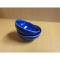 Set of 2 Small Round Blue Ceramic Bowls - height 3cm width 8cm