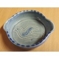 Blue Stoneware Dish with Bird Detail - width 13cm height 3cm