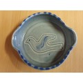 Blue Stoneware Dish with Bird Detail - width 13cm height 3cm